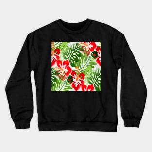 Hawaiian Flowered Pattern Tropical Red Green Crewneck Sweatshirt